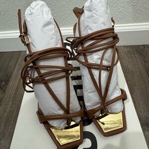 Nude and Gold Strappy Sandals